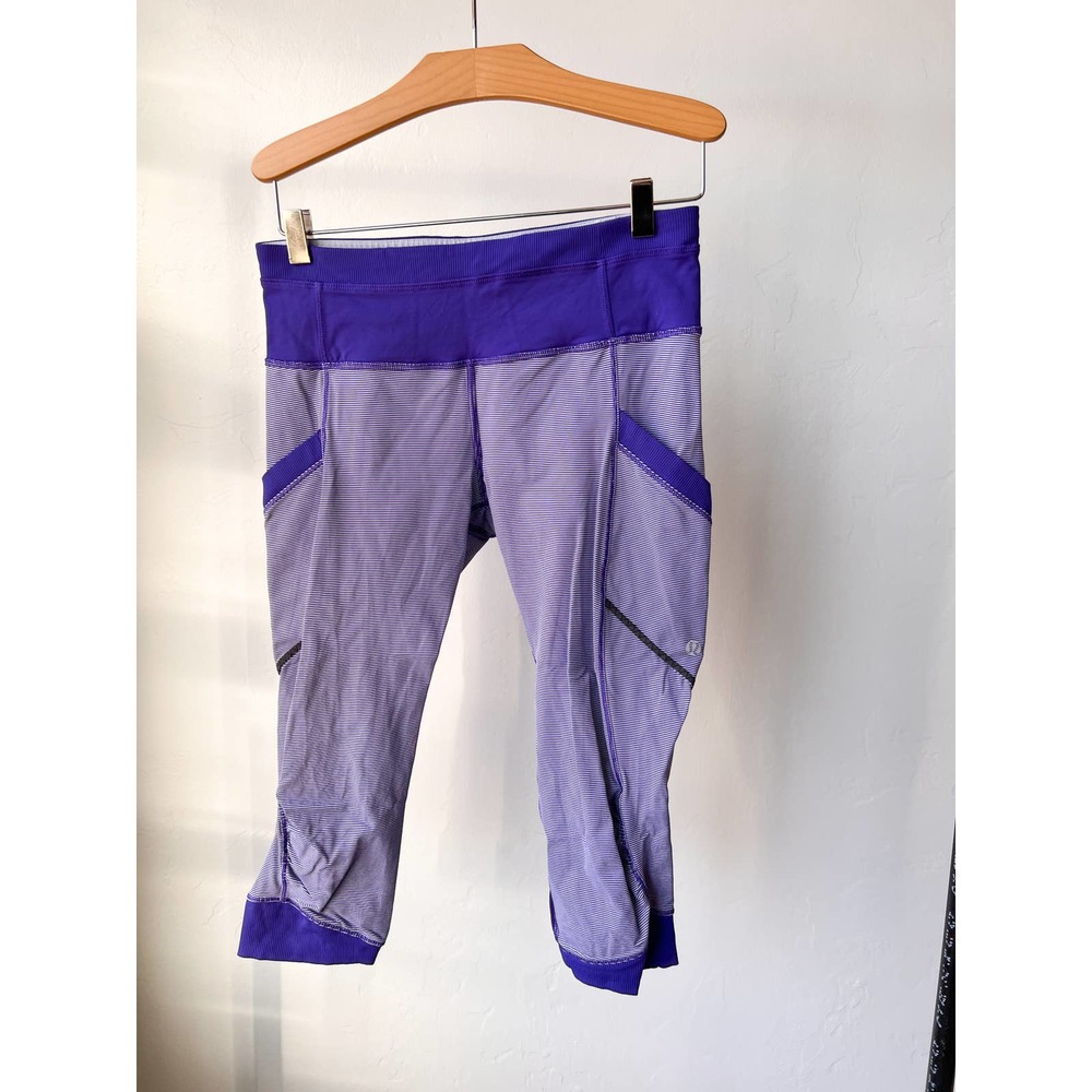 LULULEMON Women's Wee Stripe Bruised Berry Run For Fun Cropped Leggings size 6